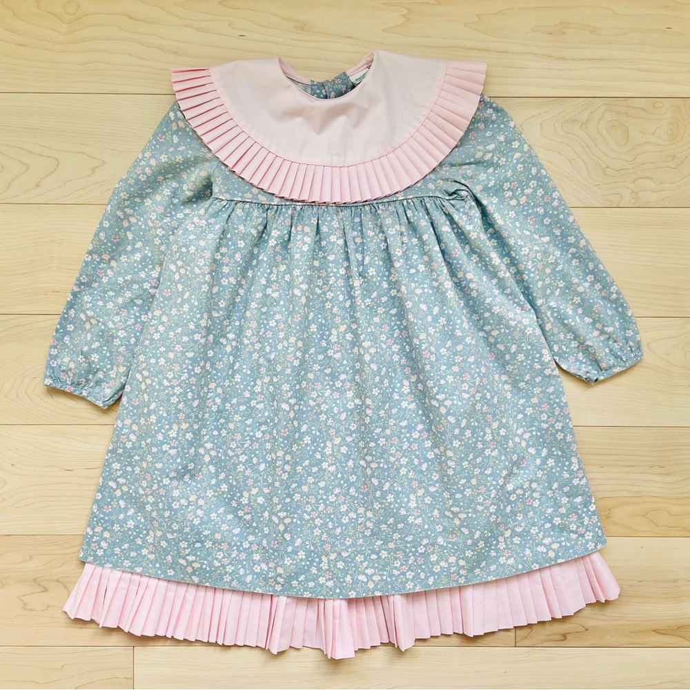 GUC VTG Peaches ‘n Cream Easter Long Sleeve Floral Dress in Blue & Pink 5